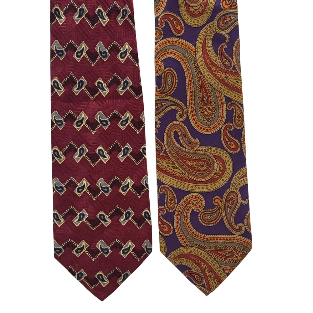 Robert Talbott Silk Tie Lot of 2 Mens Burgundy Purple Paisley‎ Nordstrom Office